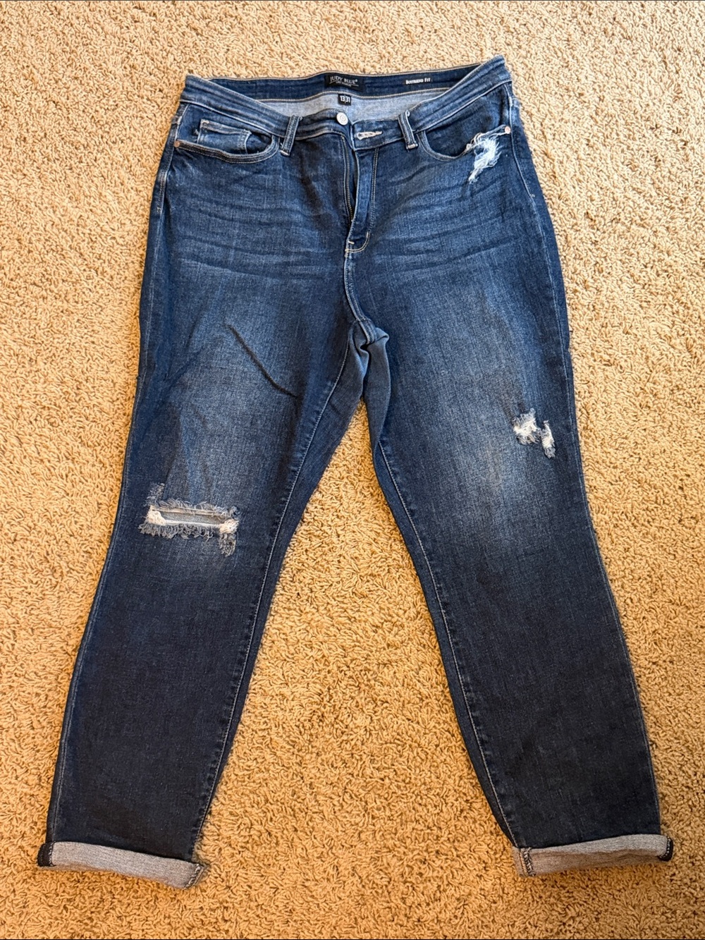Judy Blue Dark Blue Distressed Boyfriend Jeans